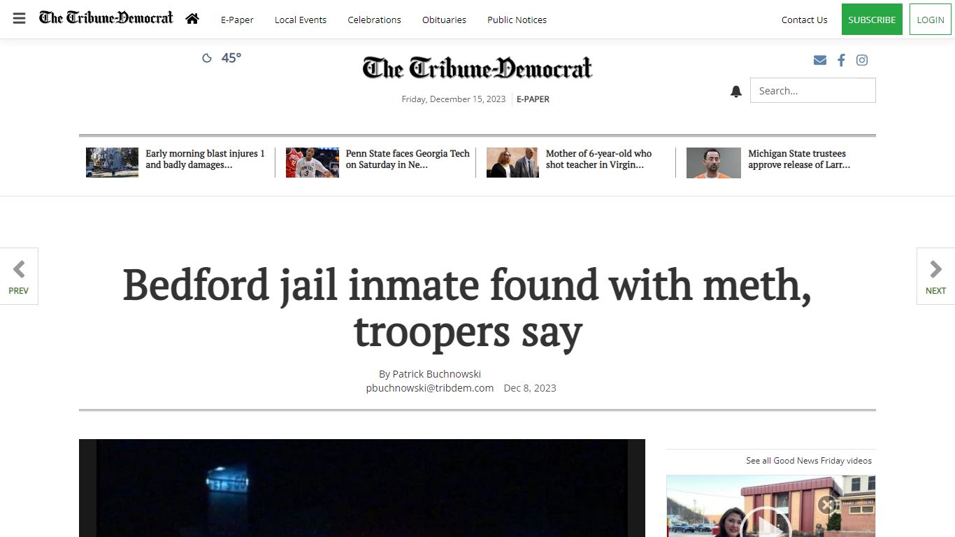 Bedford jail inmate found with meth, troopers say | Local News ...